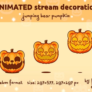 ANIMATED stream decoration - pumpkin bear / Cute stream decor for Halloween / Jumping and still pumpkin decoration / Streamer