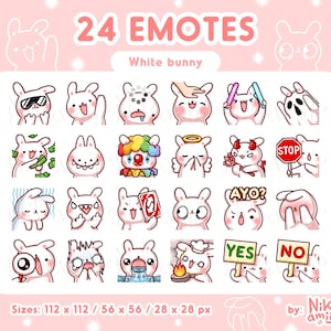Set di emote a forma di coniglietto / 24 graziose emote a forma di coniglietto bianco per lo streaming / Pacchetto di emote Twitch, Discord n. 2