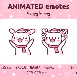 Winter bunny - ANIMATED emote / White jumping bunny with pink Santa hat, Christmas emote for Twitch, Discord