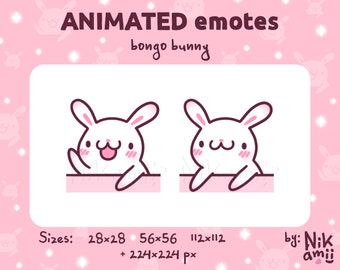 Bongo bunny - ANIMATED emote / Cute excited white, pink bunny rabbit Twitch, Kick, Discord emote / Kawaii stream animated bongo dance emotes