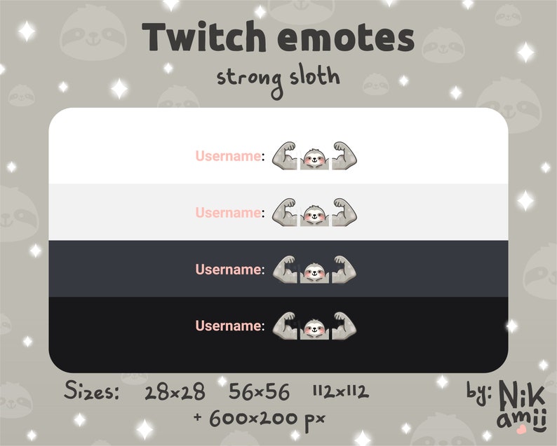 Strong Sloth Emotes / Funny / Streamer / Stream / for Twitch, Kick