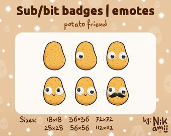 Amigo de la patata: insignias de suscripción / insignias de Cheer Bit / emoticones / para Twitch, Discord / transmisión / divertido / linda patata con ojos saltones