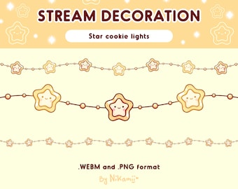 ANIMATED stream decoration - star cookie lights / Cute stream decor for cooking stream / Cute, cozy string lights / Twitch, Kick streamer