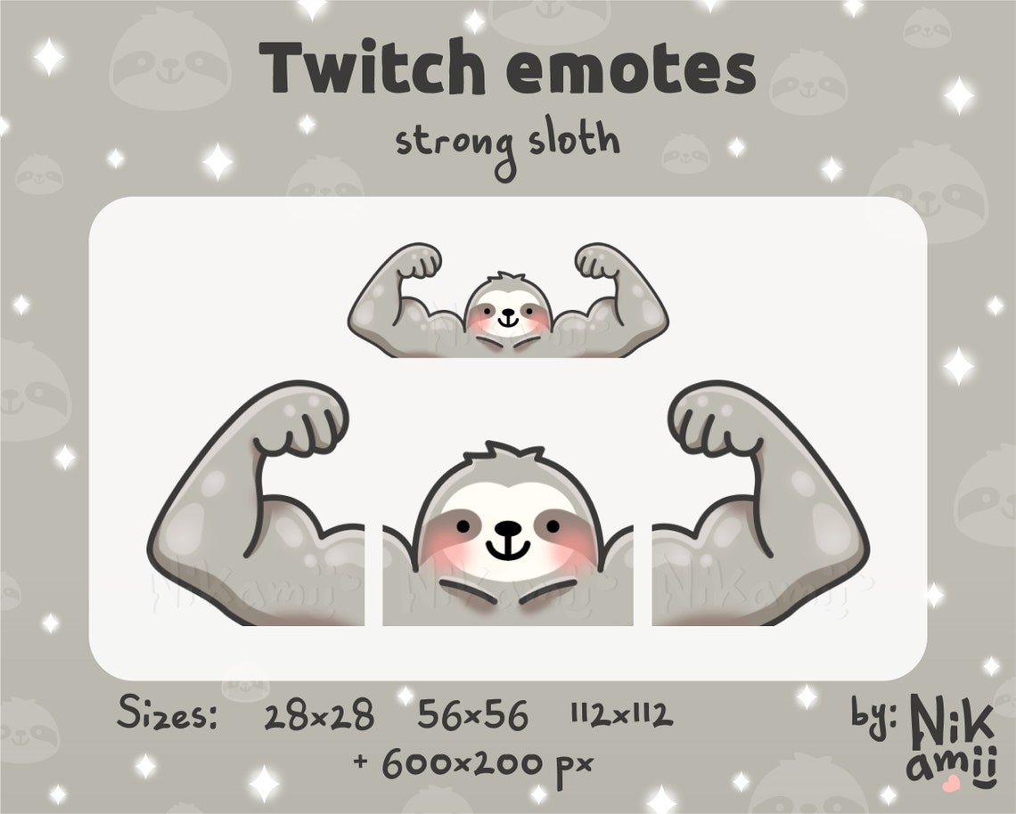 Strong Sloth Emotes / Funny / Streamer / Stream / for Twitch, Kick