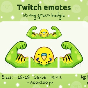 Periquito verde fuerte - Emotes / Parrot / Streamer / Stream / For Twitch, Kick, Discord / Cute / Macho / Muscular periquito / Buff / Bird meme