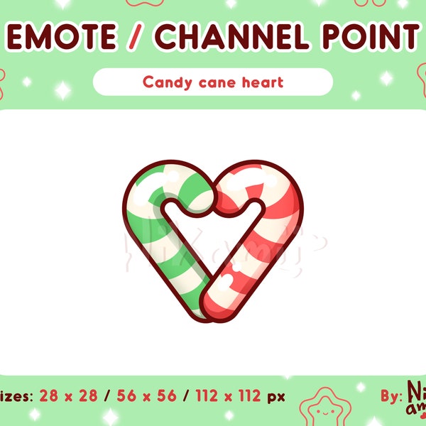 Candy cane heart - Channel point / Emote / Cute Christmas, winter, holiday channel points / For Twitch, Discord / Green, red candy cane