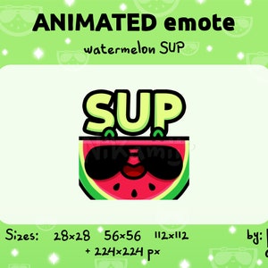 Watermelon SUP - ANIMATED Emote for Twitch, Kick, Discord / Stream / What&#39;s up emote / watermelon with cool sunglasses