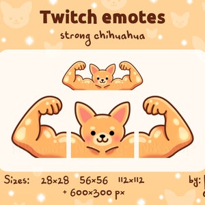 Strong chihuahua - Emotes / Funny / Streamer / Stream / For Twitch, Discord, Kick / Macho / Muscular / Buff dog