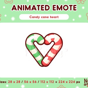 Candy cane heart - ANIMATED Emote / For Twitch, Discord / Stream / Cute Christmas holiday theme / Pounding heart / Green, red candy cane