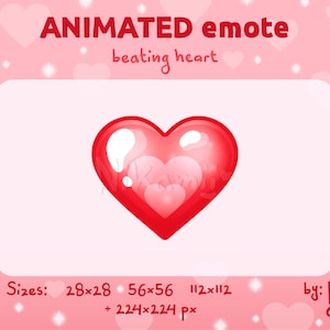 Red beating heart - ANIMATED Emote / For Twitch, Kick, Discord / Stream / Love / Pounding heart / Shiny / Cute / Kawaii / Valentine&#39;s day