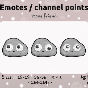 Przyjaciel Stone - Emotikony / Punkty kanału / Dla Twitch, Discord, Kick / Streamer / Stream / Zabawny / Kamienny zwierzak / Słodki kamień z ruchomymi oczami