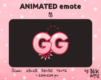 GG - ANIMATED Emote / For Twitch,  Discord / Stream / Streamer / Pink / Firework / Good game text emote
