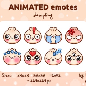 Dumpling ANIMATED Emotes / Gif / Set / Kawaii / Streamer / For Twitch, Kick, Discord / Cute round dumpling animated emote set