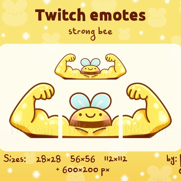 Strong bee - Emotes / Funny / Streamer / Stream / For Twitch, Discord, Kick / Cute / Macho / Muscular / Yellow / Buff / Meme / Bumblebee