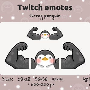 Strong penguin - Emotes / Funny / Streamer / Stream / For Twitch, Discord, Kick / Cute / Macho / Muscular / Buff / Bird with arms