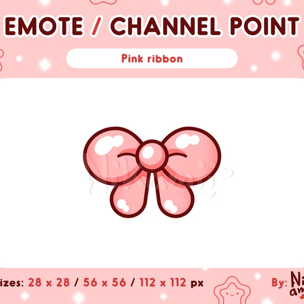 Pink ribbon bow - Channel point / Emote / Pastel pink / Stream / Channel points / For Twitch, Discord