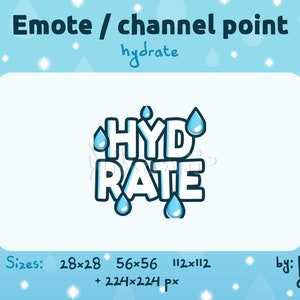 May include: A white cartoon graphic of the word "HYDRATE" with blue water drops around it. The text "Sizes: 28x28 56x56 112x112 + 224x224 px" is below the graphic. The text "by: Nik amii" is in the lower right corner of the image.