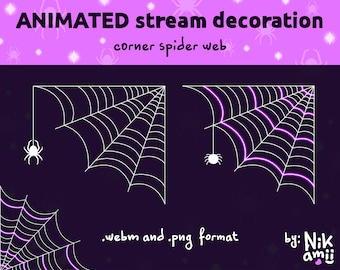 ANIMATED stream decoration - spider web / Scary stream Halloween decor / Purple neon glowing spiderweb / Color can be changed in OBS