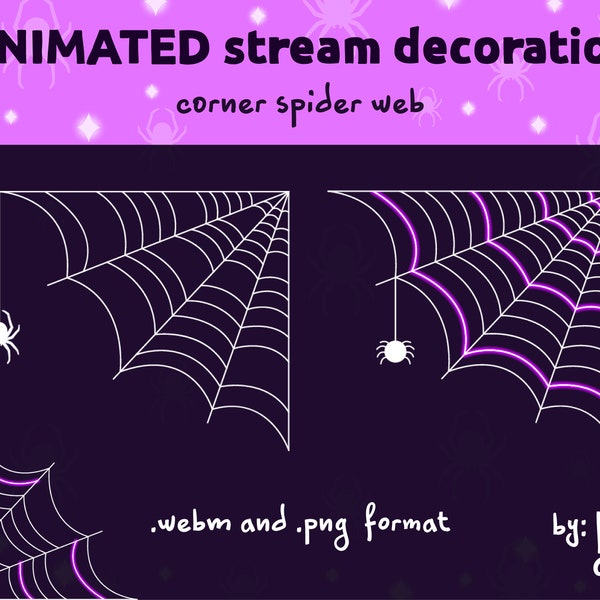 ANIMATED stream decoration - spider web / Scary stream Halloween decor / Purple neon glowing spiderweb / Color can be changed in OBS