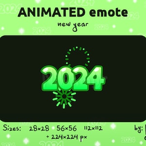 2024 - ANIMATED Emote / Green New Year celebration emote for Twitch, Discord / Stream / Firework