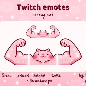 Strong pink cat - Emotes / Funny / Streamer / Stream / For Twitch, Discord, Kick / Cute / Macho / Muscular / Buff / Meme