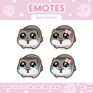 Emote criceto triste / Emote meme carino criceto per Discord, Twitch, Calcio, streaming / Emote criceto che piange con un fiocco rosa