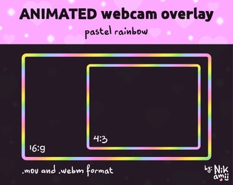 ANIMATED webcam overlay/border - pastel rainbow / Colorful camera frame / Twitch, Kick stream / Streamer