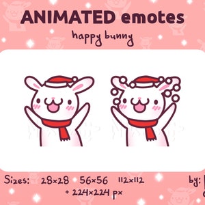 Christmas bunny - ANIMATED emote / White jumping bunny with Santa hat, Christmas emote for Twitch, Discord