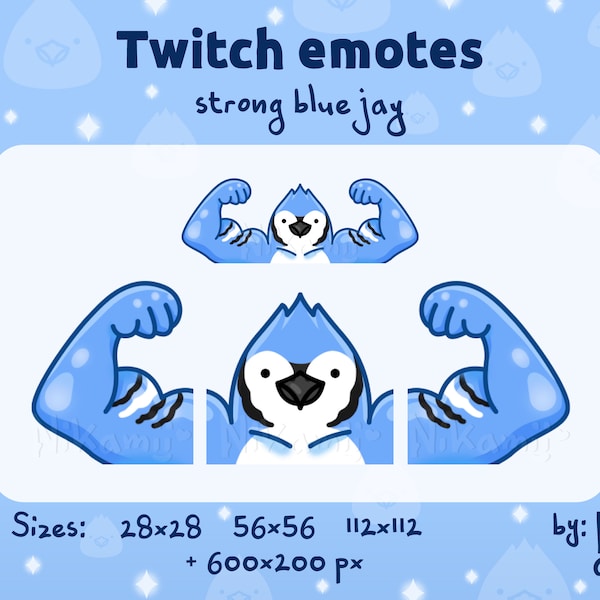 Strong blue jay - Emotes / Funny / Streamer / Stream / For Twitch, Kick, Discord / Cute / Macho / Muscular / Buff bird with hands