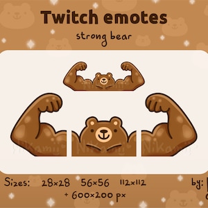 Forte orso - Emote / Divertente / Streamer / Stream / Per Twitch, Kick, Discord / Carino / Marrone / Macho / Muscoloso / Buff / Meme / Orsacchiotto