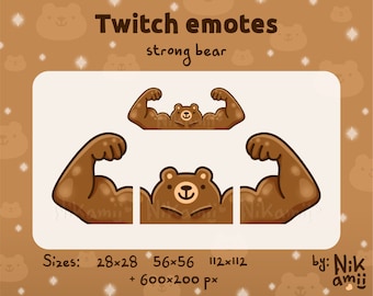 Strong bear - Emotes / Funny / Streamer / Stream / For Twitch, Kick, Discord / Cute / Brown / Macho / Muscular / Buff / Meme / Teddy bear