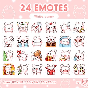 Set di emote di coniglietto, 24 simpatiche emote di coniglietto bianco per streaming, bundle di emote di Twitch, Discord