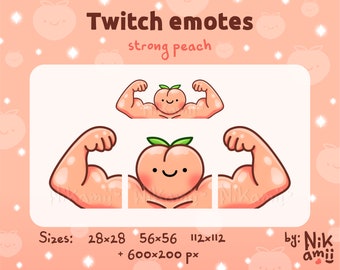Strong peach - Emotes / Funny / Streamer / Stream / For Twitch, Kick, Discord / Cute / Macho / Muscular / Buff / Fruit