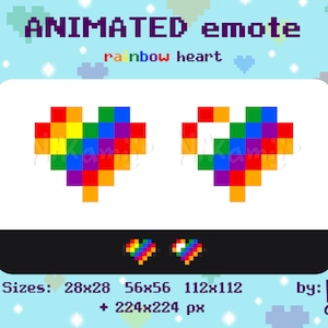 Rainbow heart - ANIMATED Emote / Pride / LGBT / Love / Pixel art / For Twitch, Kick, Discord / Stream / Streamer / Colorful / GIF