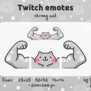 Gato gris fuerte - Emotes / Funny / Streamer / Stream / Twitch, Kick, Discord / Cute / Macho / Muscular / Muscle / Buff / Meme / Grey / Kitty