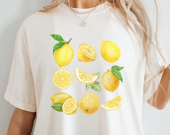 Lemon Shirt Fruit Vintage Graphic Shirt Lemon Graphic Tees for Women Aesthetic Lemon Shirt Fruit Boho Tee Retro Lemon T-Shirt Gift For Her