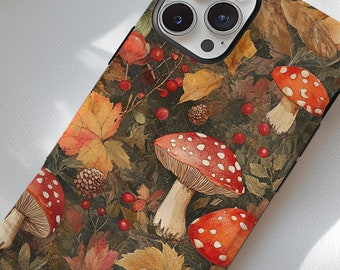Mushroom Cottagecore Phone Case for iPhone 16, iPhone 15, iPhone 14, iPhone 13, iPhone 16e, Woodland Aesthetic Cover for Nature Lovers Gifts