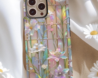 Wildflower StainedGlass Opal Color Printed Phone Case for MagSafe iPhone 16 15 14 13 pro max 16e case Coquette Romantic Aesthetic Phone Case