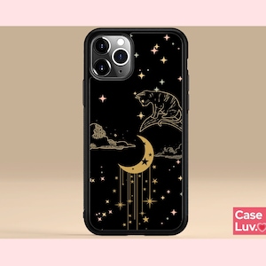 Celestial Black Cat Phone case for her iPhone 15, iPhone 14, iPhone 13, Astrology, Horoscopes, Zodiac sign, Cat mom, Cat lovers iphone gift