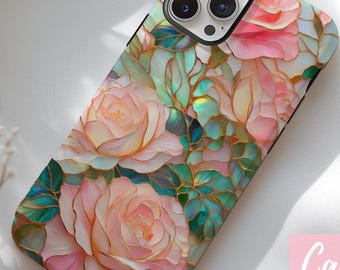 Stained Glass Rose Aesthetic Phone Case for iPhone 16, 15, 14, 13, 12, 11, 16e, Pixel 9, Samsung galaxy S25 Floral Phone Case