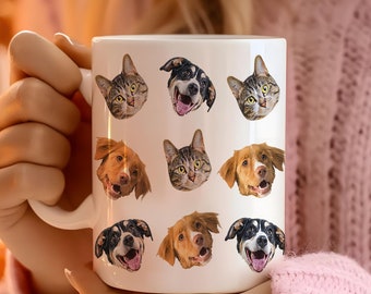 Custom Dog Cat Mug gift for dog mom cat mom Multiple Dog Cat face Mug cat face Mugs for Dog Personalized Coffee Mug Custom Pet Picture Mugs