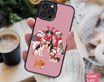 Étui de téléphone pour chien de Noël pour cadeau de Noël pour les amoureux des chiens, chien de Noël iphone 15, iphone 14, iphone 13, iphone 12, iphone 11, cadeau de chien de vacances