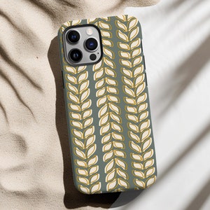 Sage Leaves Boho Phone case for iPhone 16 Pro Max iPhone 15 iPhone 14 Galaxy Pixel Floral pattern iPhone Cover - Simple Retro Phone Case