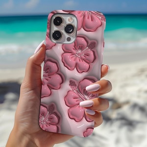 Aesthetic Hibiscus 3D Graphic Phone Case for iPhone 16 iPhone 15 iPhone 14 iPhone 13 Pixel 9 Galaxy S24 Hawaiian Phone Case cover Protective