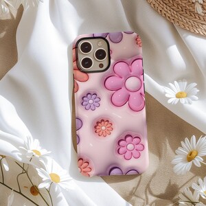 3D Flower Aesthetic Phone Case for her iPhone 15 iPhone 14 iPhone 13 iPhone 12 Pixel 7 Galaxy S23  3D Art Design Puff Floral Phone Case