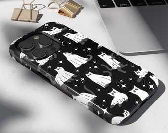 MagSafe Cute Cat Ghost Phone Case for Halloween Cat Mom Gift iPhone 15 iPhone 14 iPhone 13 Pixel 8 Galaxy S24 Spooky Season Phone Cases