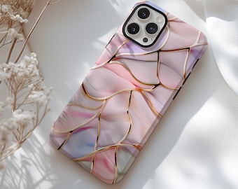 Aesthetic Rose Gold Marble 3D Design Phone Case for her iPhone 15 iPhone 14 iPhone 13 iPhone 12 Pixel 7 Galaxy S23 Elegant Modern Phone Case