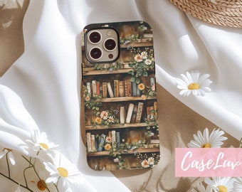 Aesthetic Book Floral Phone Case for Bookworm iPhone 15 iPhone 14 iPhone 13 iPhone 12 Galaxy S24 Bookshelf Phone Case for Bookish Gift