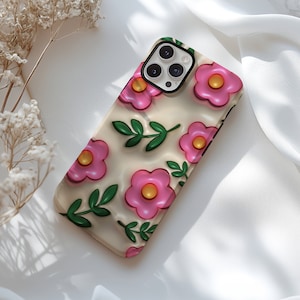 3D Flower Aesthetic Graphic MagSafe Phone Case for her iPhone 15 iPhone 14 iPhone 13 3D Floral Design Phone Case Retro Flower Phone Case