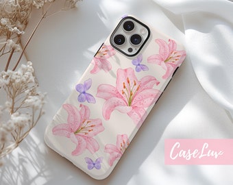 Floral Lily Phone Case for iPhone 15, iPhone 14, iPhone 13, iPhone 12, Galaxy S24 Aesthetic Tiger Lily Flower Phone Case nature lover gift